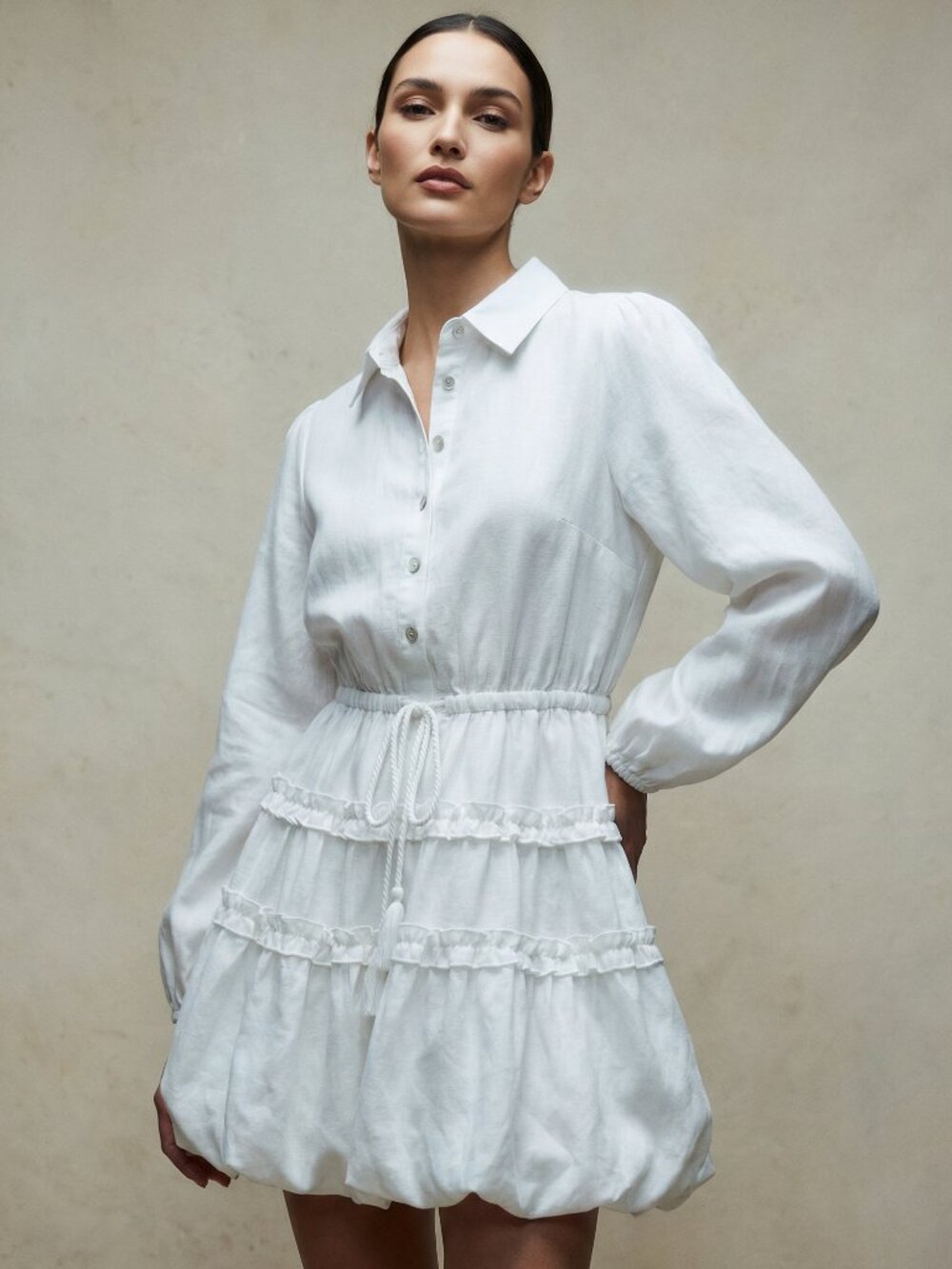 Elegant White Long Sleeve Dress